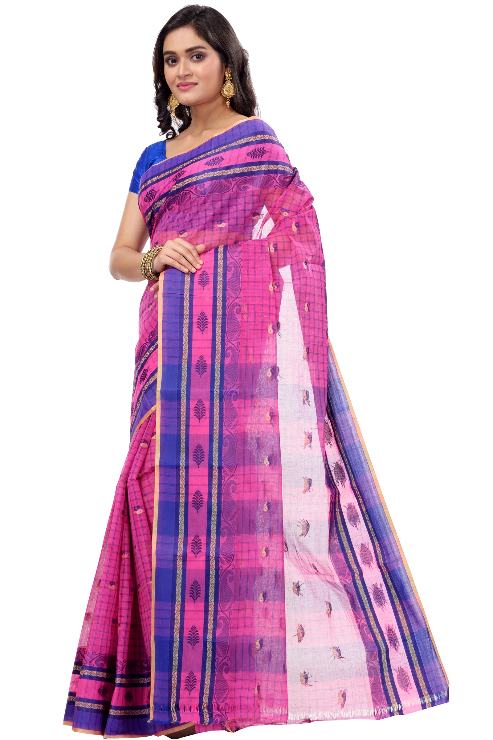 Pink Pure Cotton ChakButi Tant Saree (127)